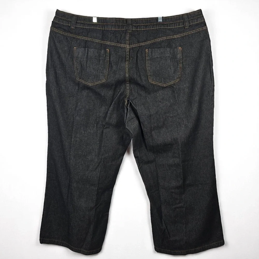 Woman Within Dark Wash Denim Capris Natural Fit Woman Size 32W Gray 100%‎ Cotton